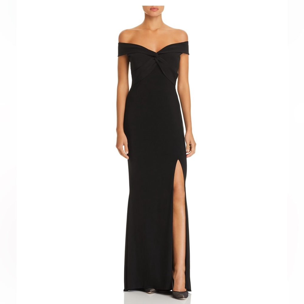 AQUA Off-the-Shoulder Twist Front Gown